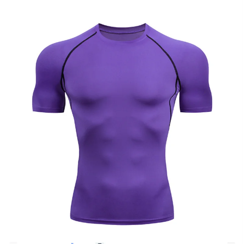 Quick-drying Men Running Shirts Fitness Compression Gym Polyester Sports T-shirt Black 2023 Workout Training Muscle Fit Clothing