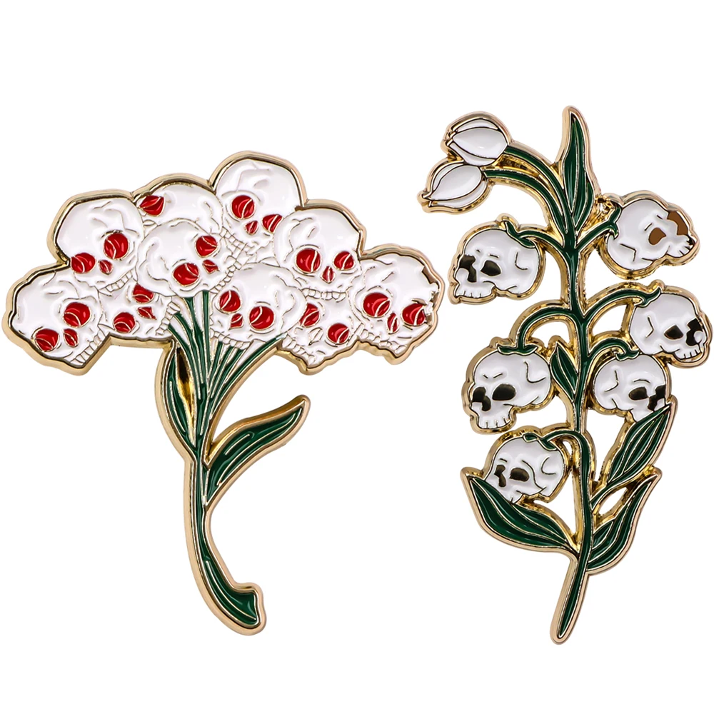 Skeleton Flower Enamel Pin Brooches for Clothes Badges on Backpack bags Collar Hat Badge Lapel Pins Jewelry