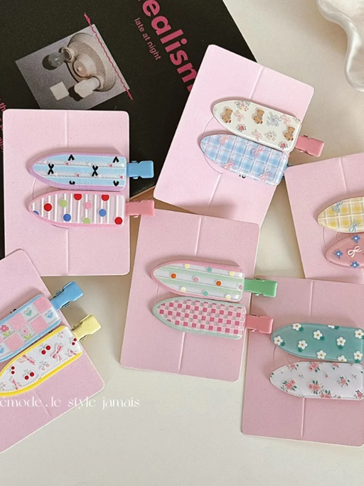 GT Girl-Pince à bec de canard à pois floraux mignons, barrettes sans couture, pince à frange, accessoires cosmétiques en forme de cœur, 1 paire, nouveau