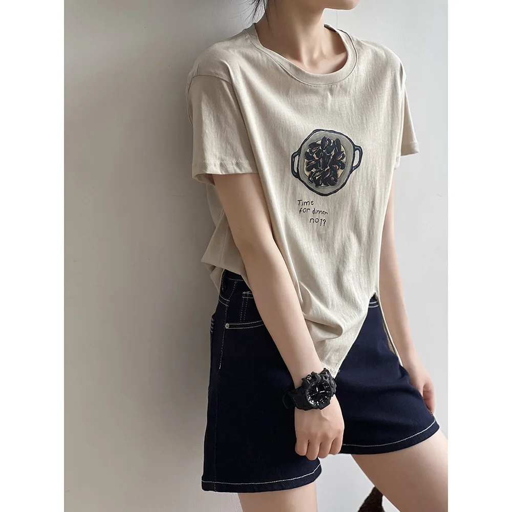 

Women Clothing Graffiti Printed T-shirt 2024 Summer Thin Short Sleeve Design Sense Casual Simple Loose Top T Shirt for Women