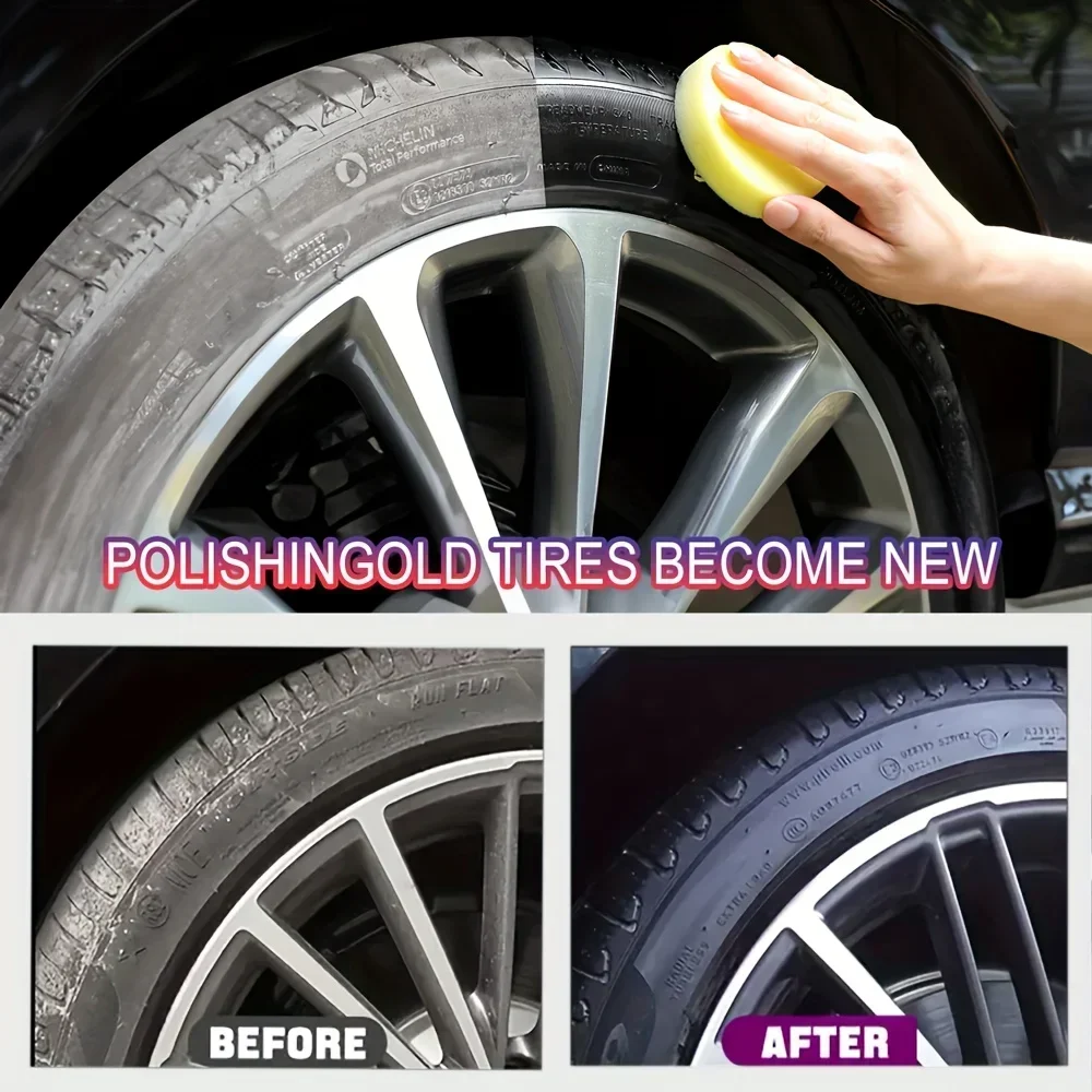 Tire Wax Polish 150ML with Application Sponge - Restores Shine, Protects & Renews Rubber, Plastic & Vinyl - Hydrophobic