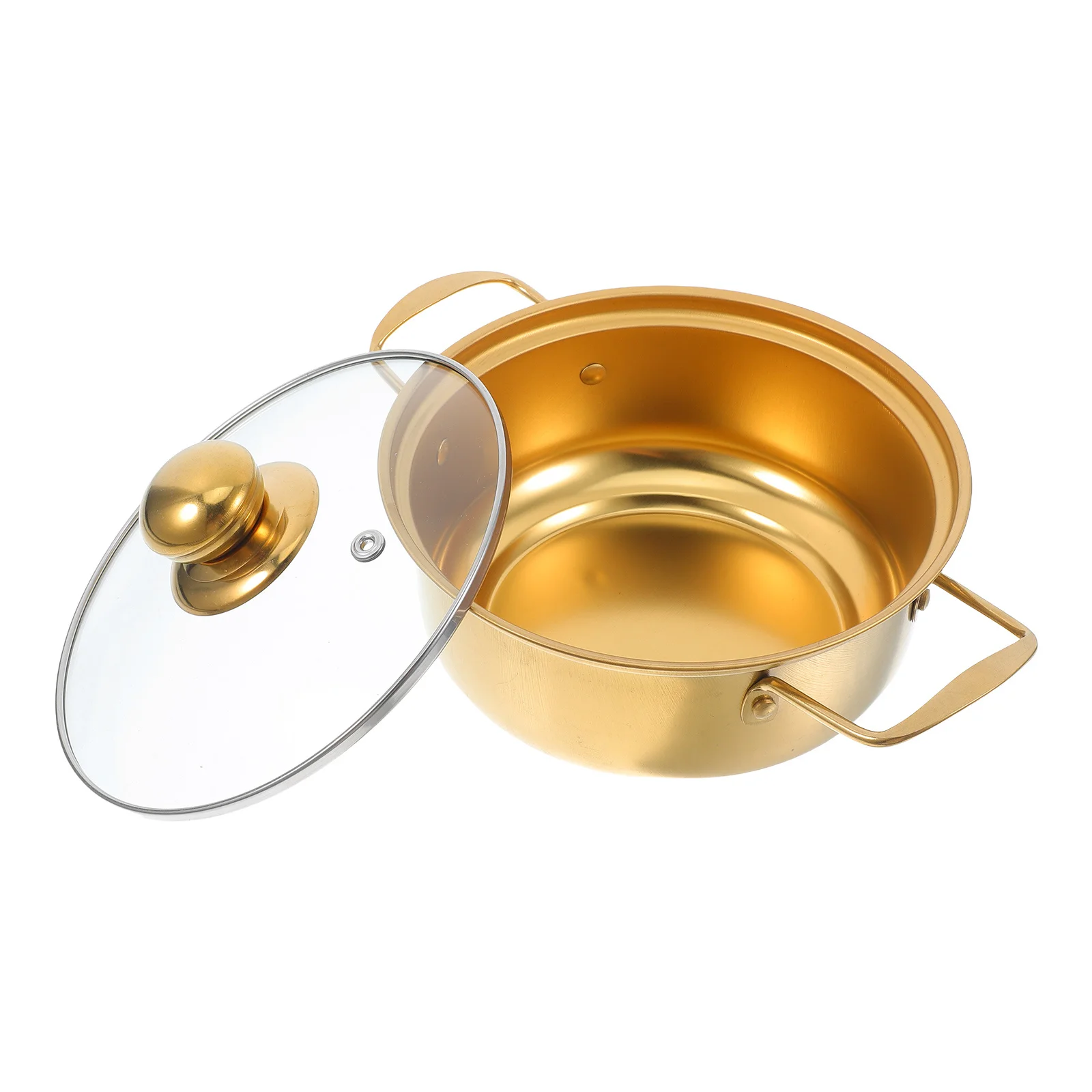 

Stainless Steel Soup Pot Glass Lid Golden Finish Induction Cooker Dual Handles Noodle Stew Cooking Pots Mini Ramen Pot