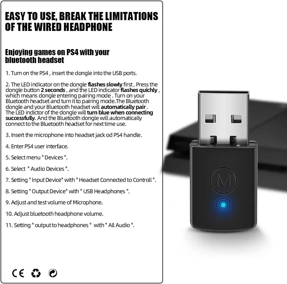 Bluetooth USB Adapter Compatible for PS5/PS4 Bluetooth Handle Receiving Adapter Headphone Receiver