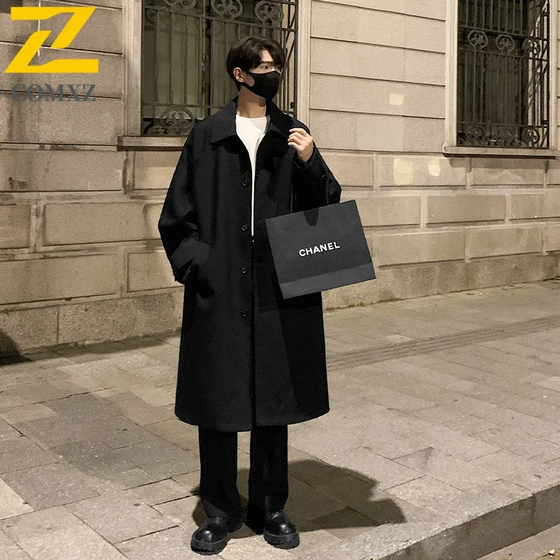 

COMXZ Autumn Premium Versatile Loose Fit Longline Trench Coat Casual Hong Kong Style Men High Quality Outdoor Sports Windbreaker