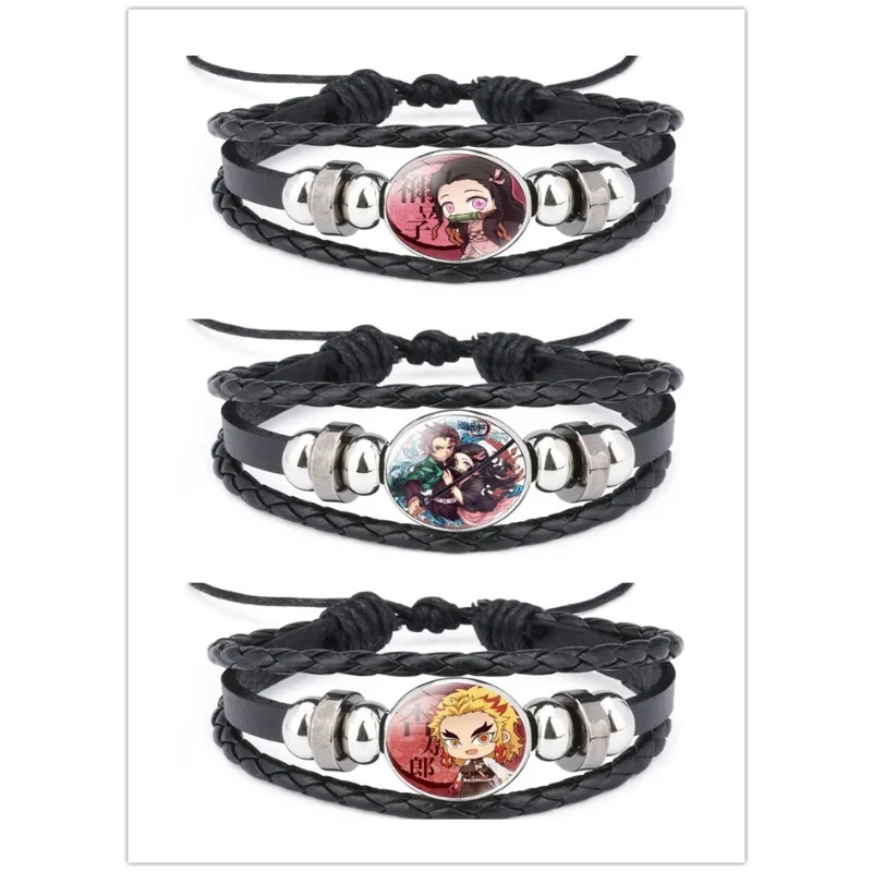 Demon Slayer Cartoon Bracelet Anime Action Figures Q Figurals Kamado Tanjirou Nezuko Hashibira Inosuke Kid Leather Bracelet Gift