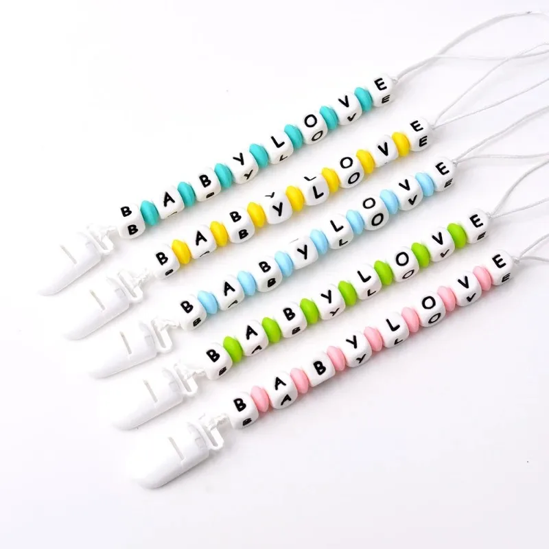 

New Personalized Name Baby Pacifier Clip Chain Silicone Beads Handmade DIY Teething Dummy Holder Baby Teething Toy