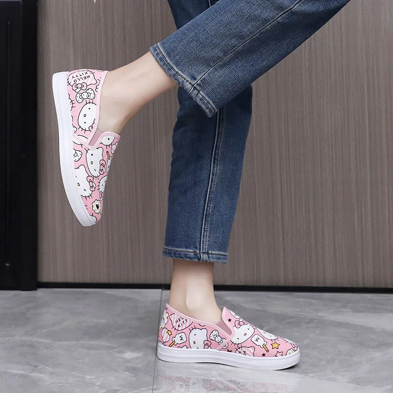 Sanrio Hello Kitty Graffiti scarpe di tela stile coreano basso aiuto carino cartone animato traspirante scarpe Casual per scarpe da donna per