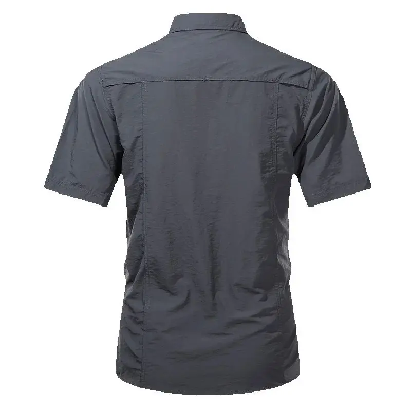 Men's Short-Sleeved Shirts Summer Solid Color Turn-Down Collar Casual Beach Style Plus Size Tops Tactical Shirt