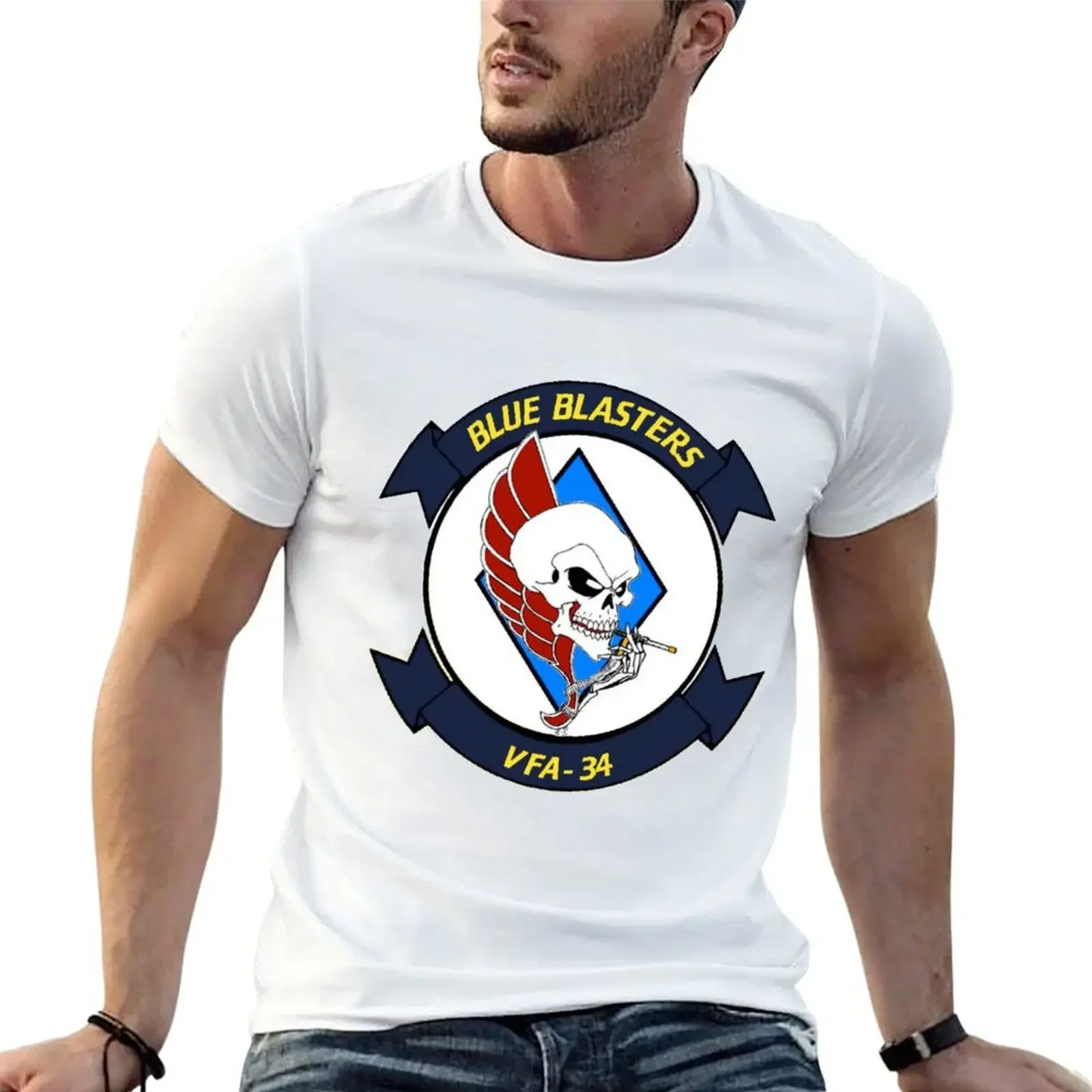 VFA-34 Blue Blasters Patch T-Shirt customs summer clothes t shirt men 100℅ cotton