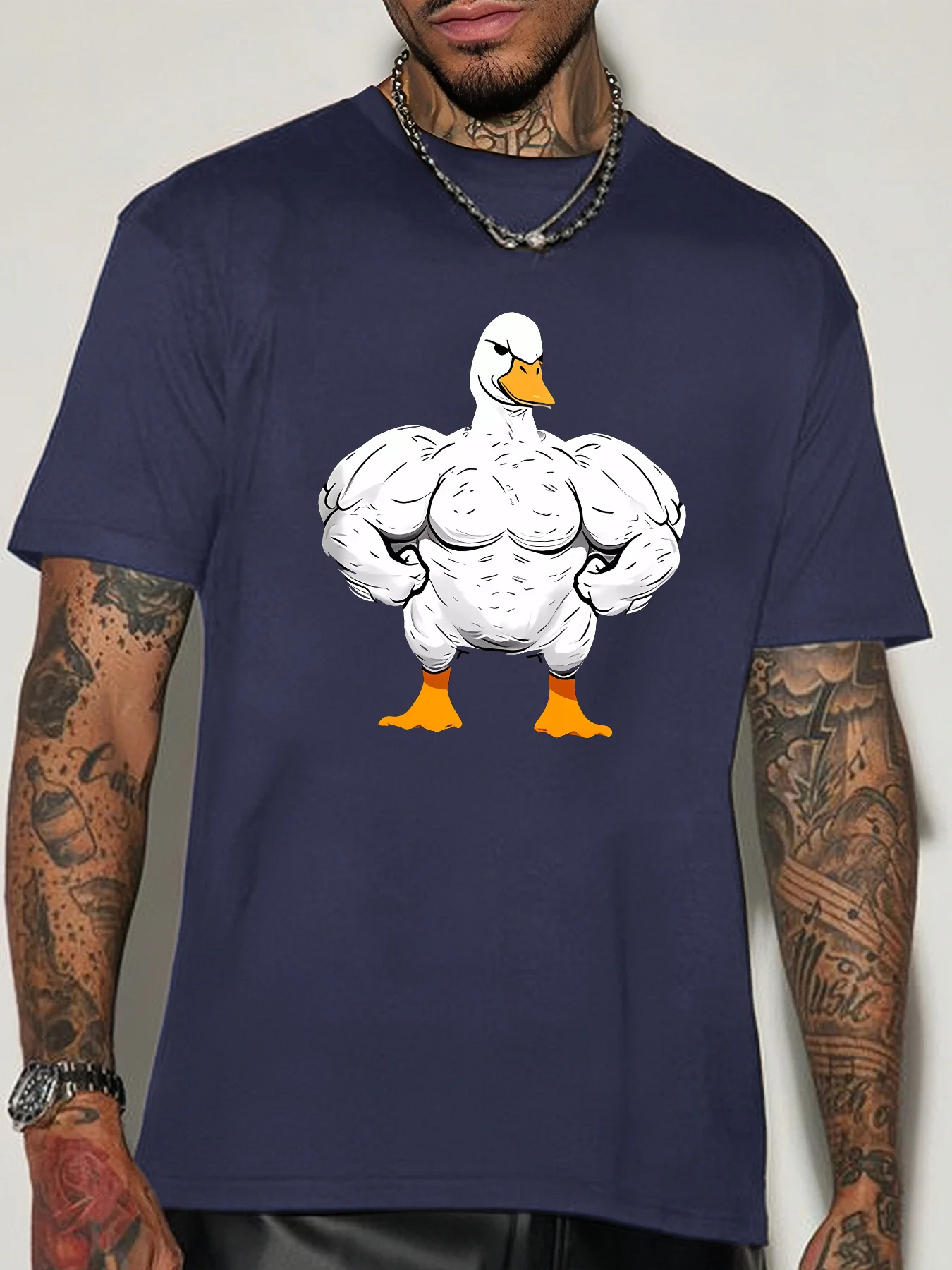 

Summer men's and women's fashionable duck muscle pattern short sleeved T-shirt short sleeved top for sports and leisure