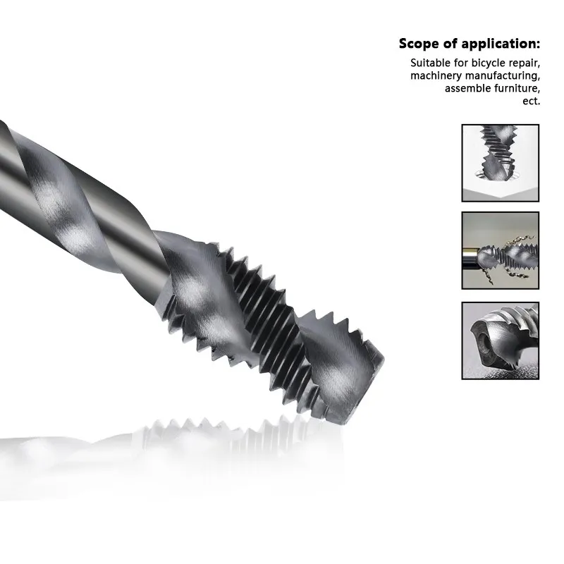 XCAN Screw Tap M3 M4 M5 M6 M8 M10 M12 Metric Tap Two Edge HSS Spiral Taps for Aluminum Non-Ferrous Metals Processing Blind Holes