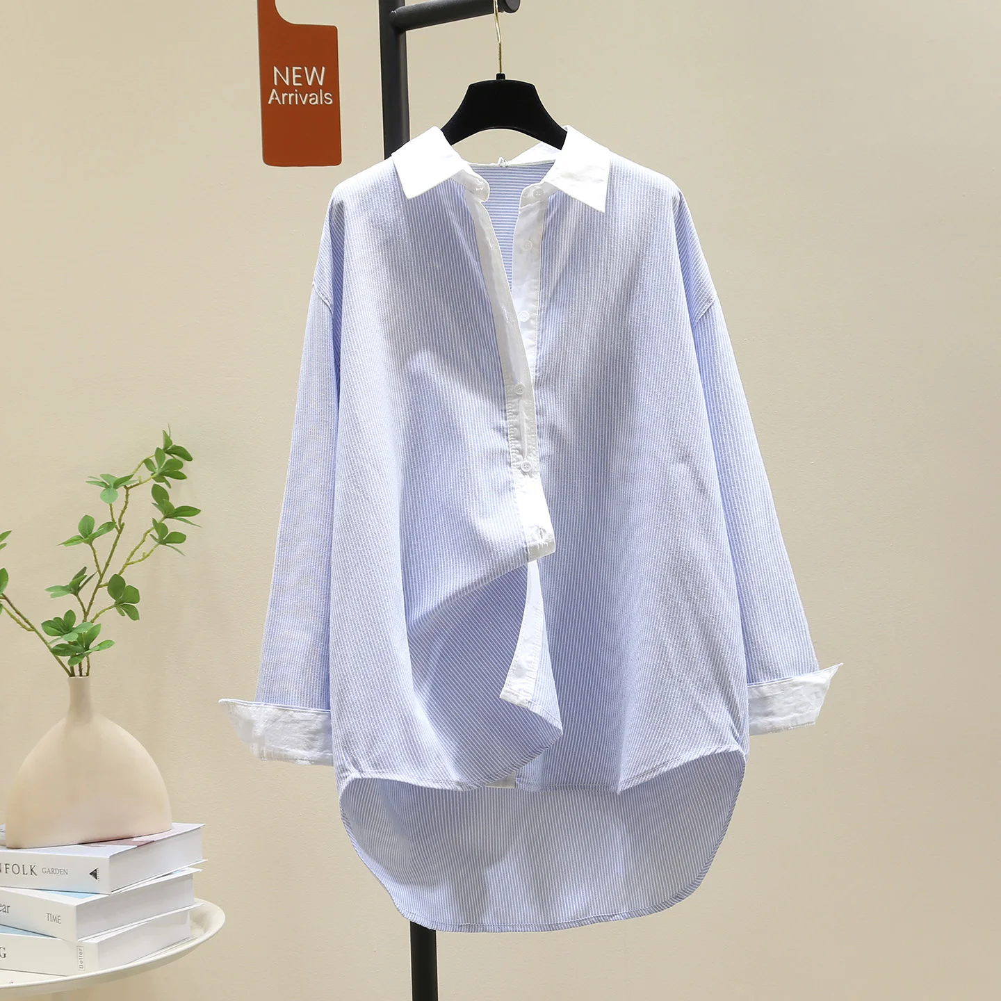 

SuperAen Oversize Simple Blue Striped Shirt for Women 2025 Spring and Autumn New Korean Style Loose Casual Shirts