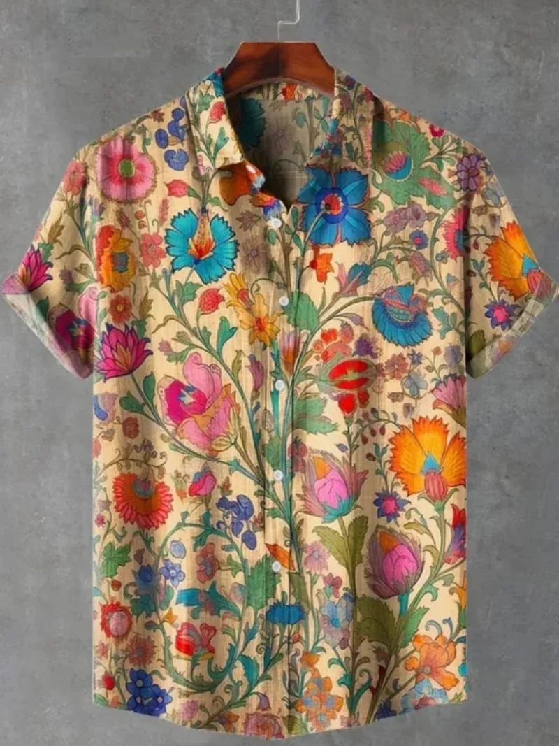 2025 هاواي شاطئ قميص الرجال قصيرة الأكمام قميص غير رسمي شاطئ البحر عطلة شريط مطبوعة ملابس للرجال فضفاضة