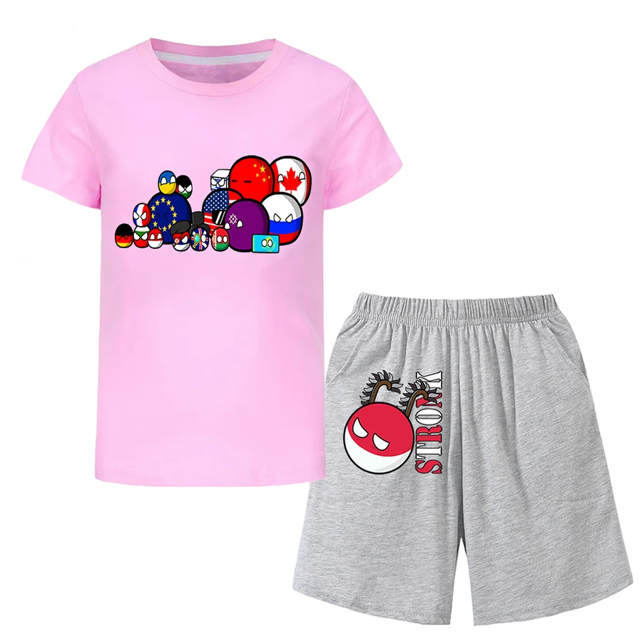 Countryball Polandballs Loungewear Junior Girl Clothing Outdoor Clothes for Children Track Suits Infant Top and Bottom Set Korea