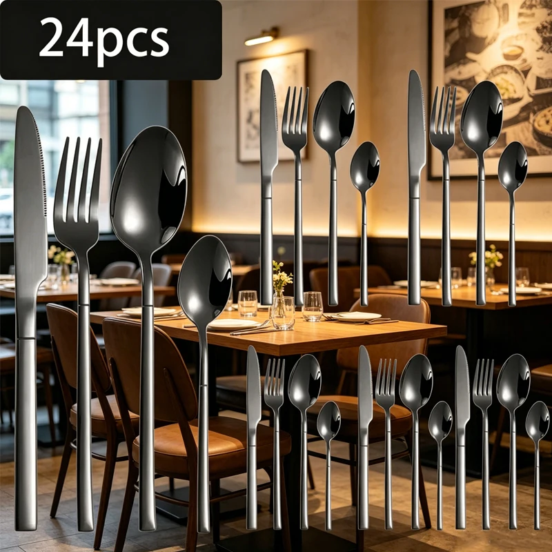 

Knight 24Pcs set, food safety stainless steel, including knife, fork, spoon, teaspoon, used in family kitchen.