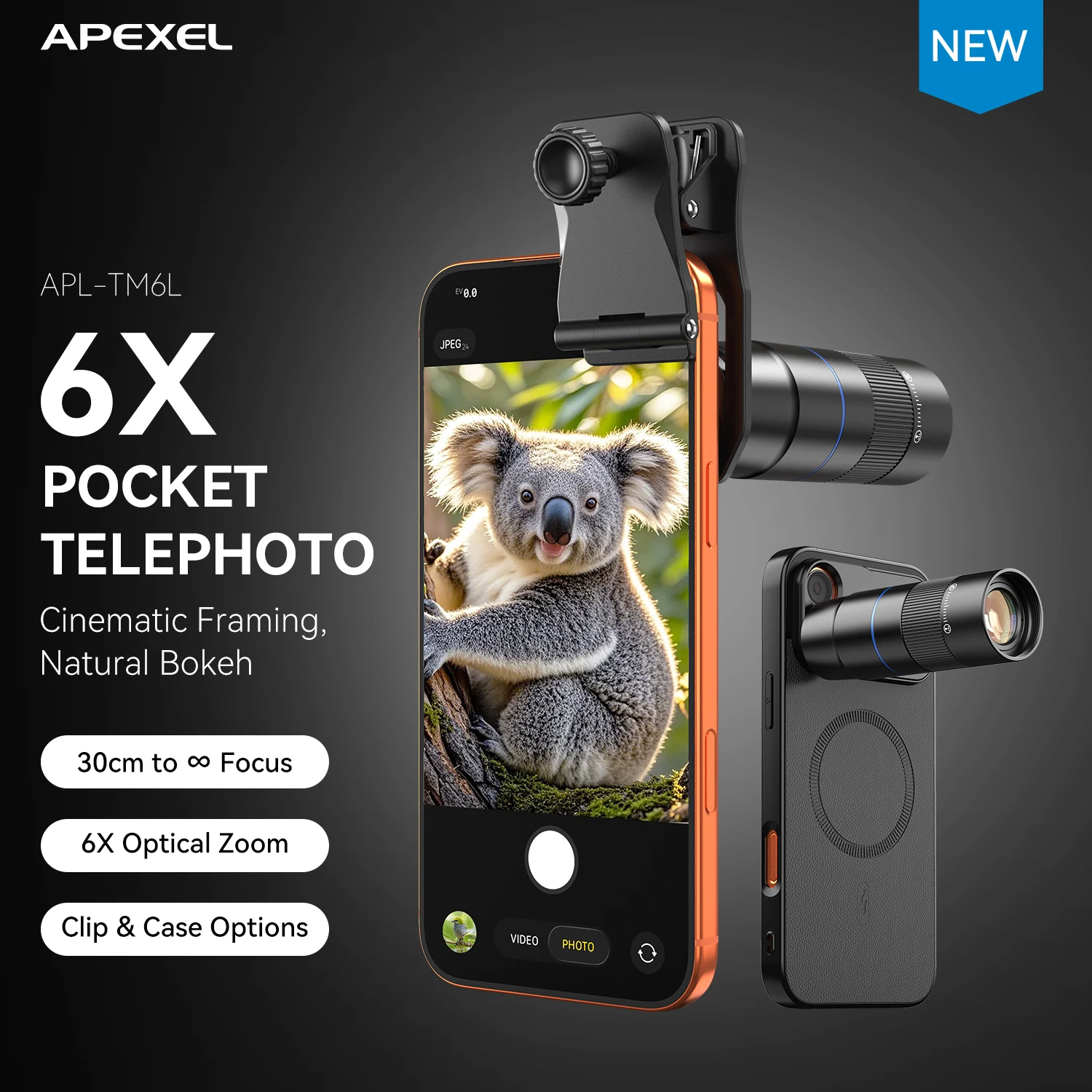 APEXEL 6X Optical Zoom Pocket Telephoto Lens 30cm Close Focus Portrait for iPhone Samsung All Smartphones Shooting Mobile Lenses