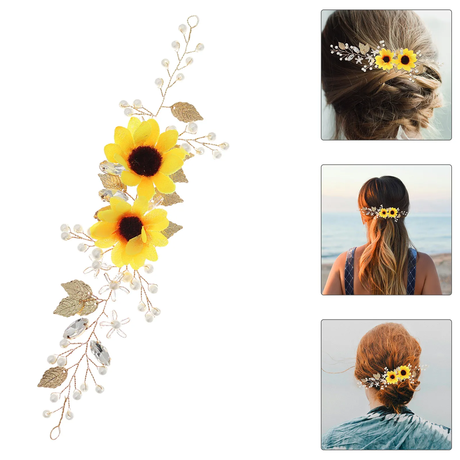 Bridal Headband for Women Sunflower Style Flower Headpiece with Sparkling Zircon Crystals Elegant Wedding Hair Accessory Floral
