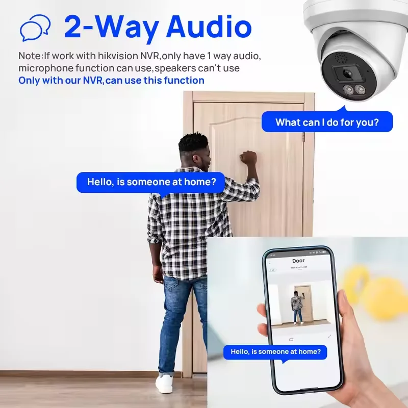 كاميرا شبكة مراقبة Audioturret كاملة الألوان بدقة 4K 6mp تدعم كشف مركبة المشاة، صوت ثنائي الاتجاه في فتحة بطاقة Sd