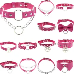 DIEZI Harajuku Girls Rose Red PU Leather Necklace Women Men Sexy Cosplay Gothic Vintage Heart Choker Statement Necklace Jewelry