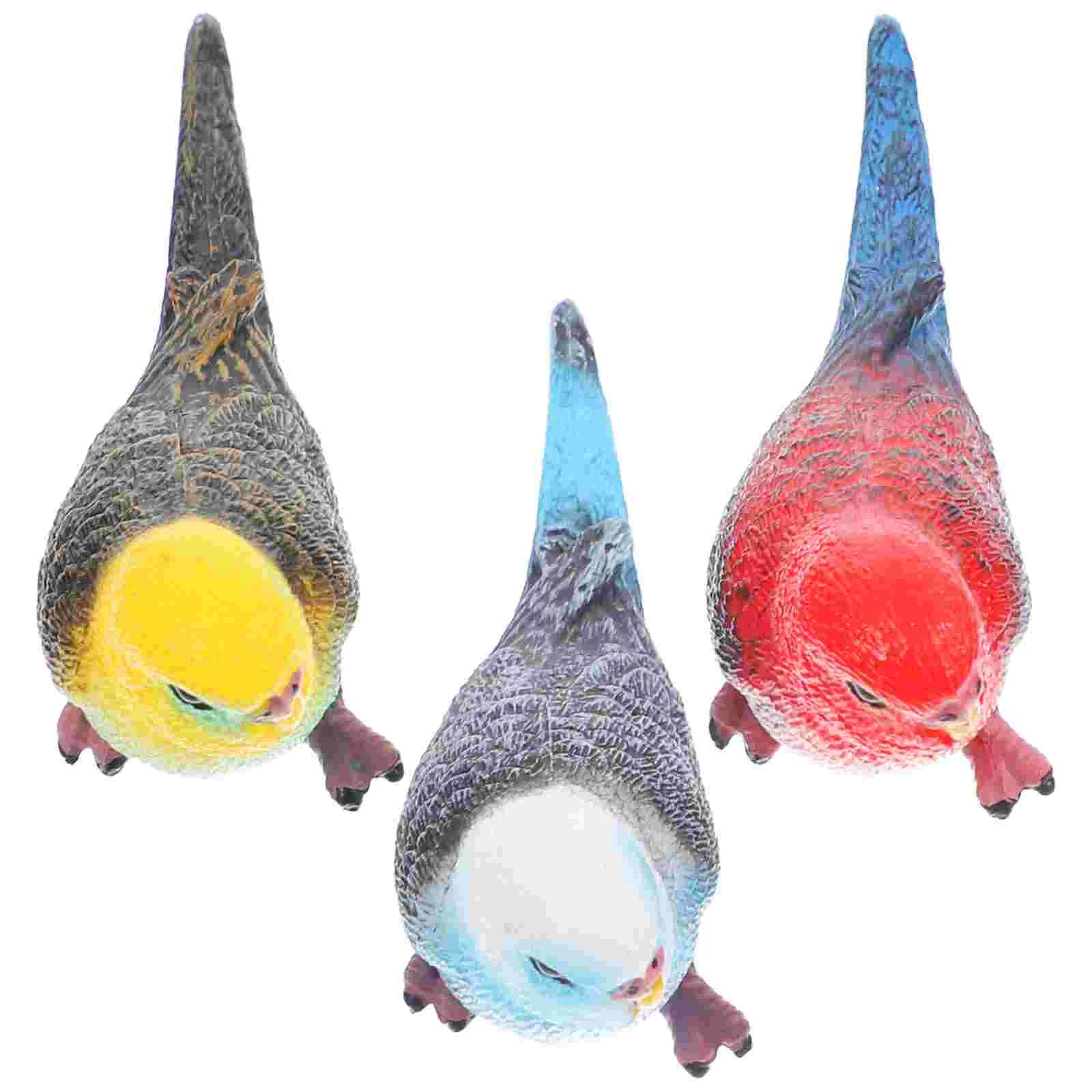 3 Pcs Budgie Birds Static Solid Ornaments Simulated Wild Animal Model Set 3pcs Garden Parrot Statue Decor