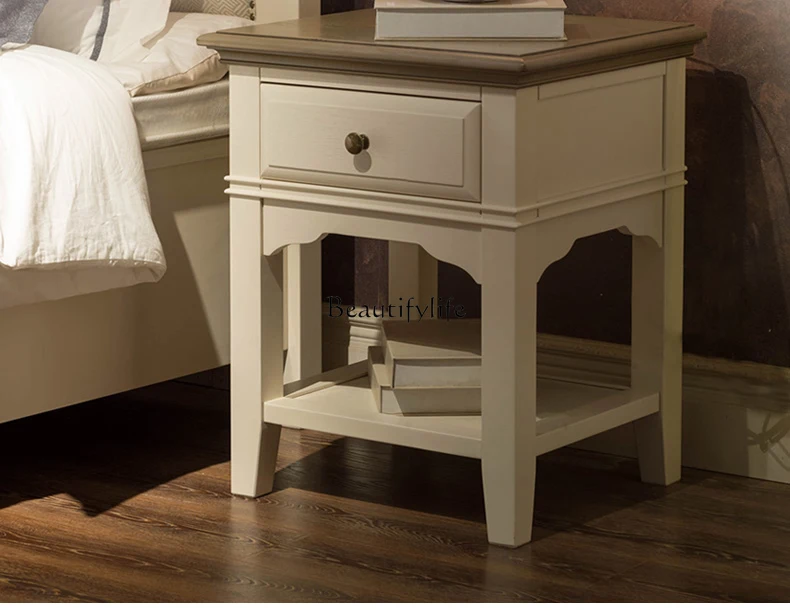 American solid wood bedside table bedroom modern simple European locker Mediterranean idyllic