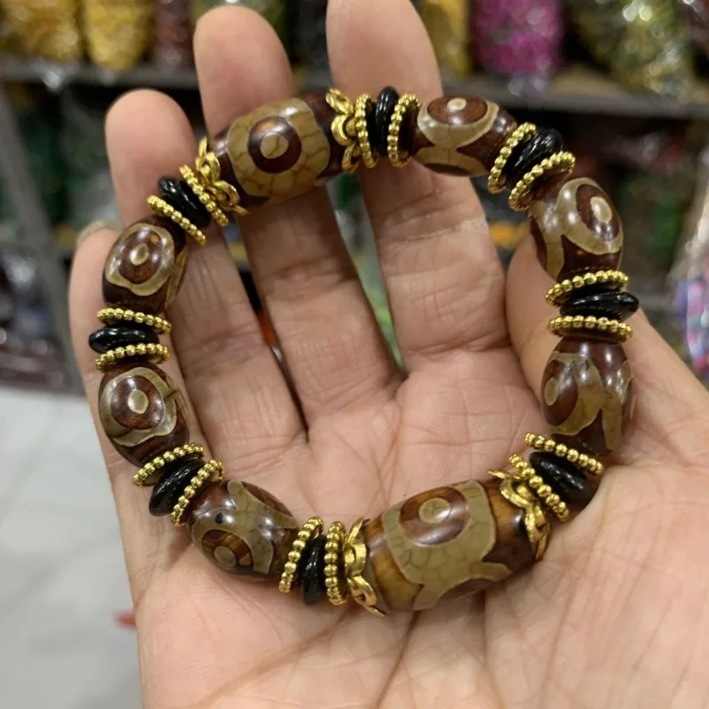 

Новый браслет из агата с бусинами Дзи с тремя глазами, тонкая работа, мужские и женские браслеты.