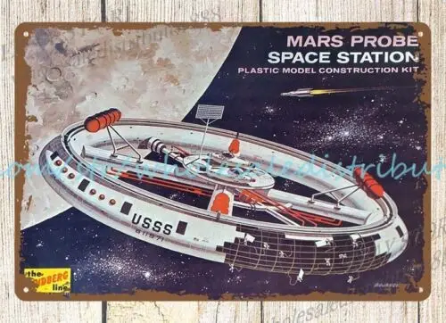 1969 toy model kit Probe Space Station metal tin sign decor shop
