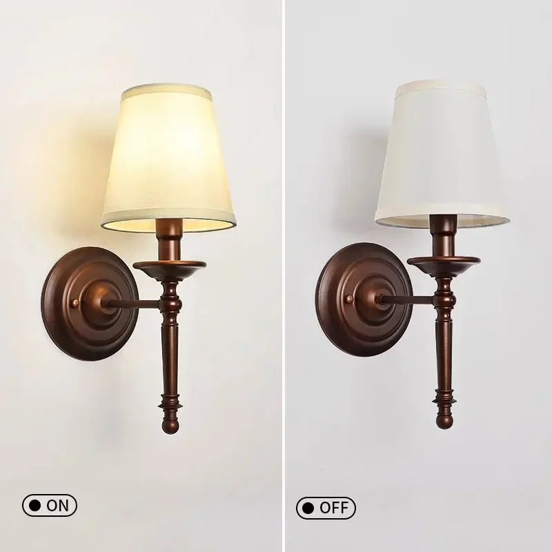 

American Bedroom Bedside Fabric Wall Lamp Simple European Style Hotel Living Room Study Corridor Wall Light Mirror Headlight