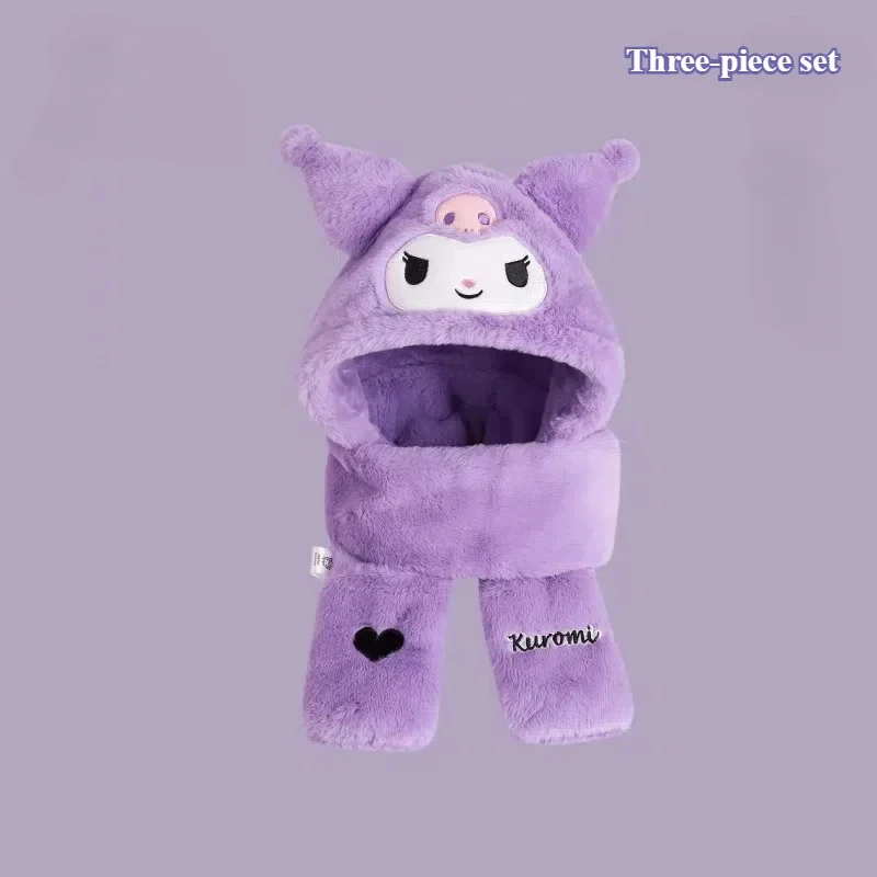 Cartoon Cute Anime Kuromi Czapka dziecięca Szalik All-in-one Zimowa ochrona uszu Aksamitny zagęszczony ciepły szalik z kapturem Seria Sanrio