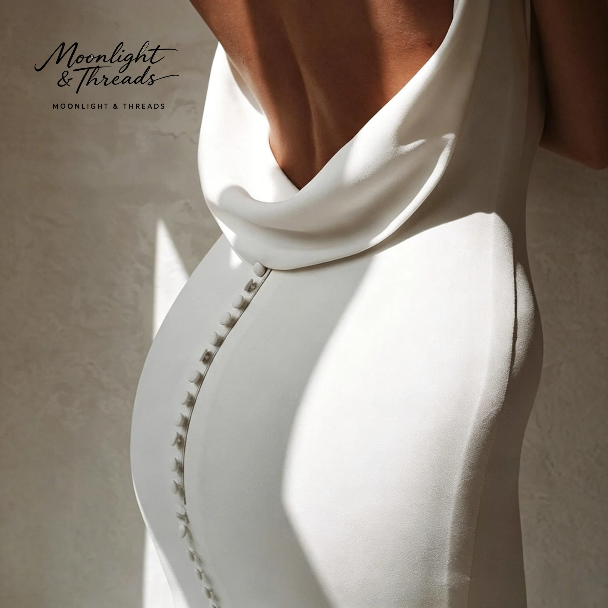 Exquisite white satin V-neck open-back floor-length mermaid gown for weddings and formal occasions view 2