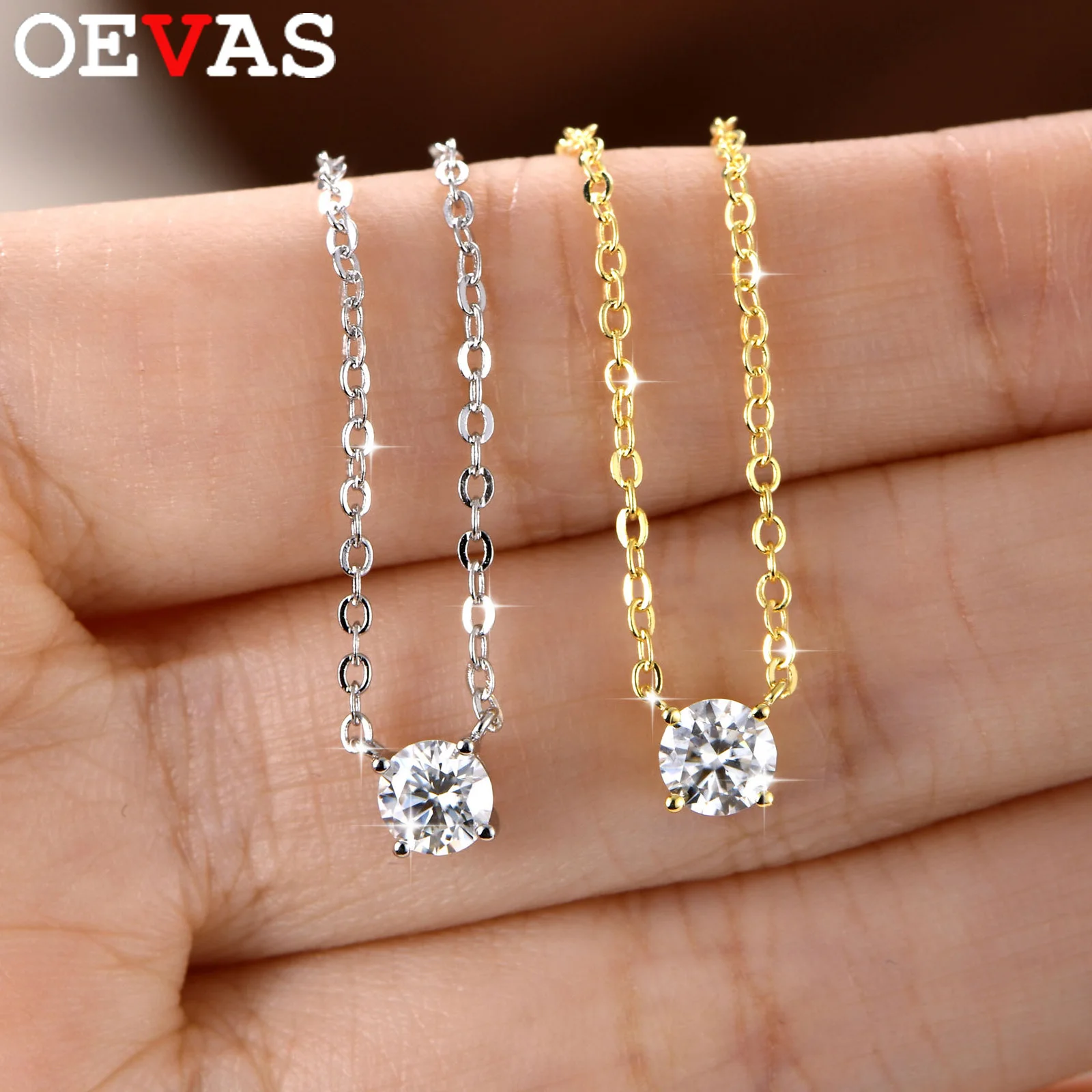 

OEVAS 1ct 3ct Real Moissanite Pendant Necklace For Women 100% 925 Sterling Silver Wedding Party Bridal Fine Jewelry