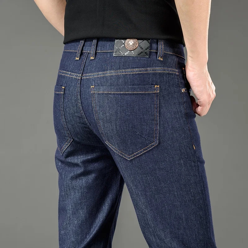 

Spring Summer 2022 Men's Blue Thin Cotton Jeans Classic Business Fashion Stretch Denim Pants Male Brand Black Trousers 28-42