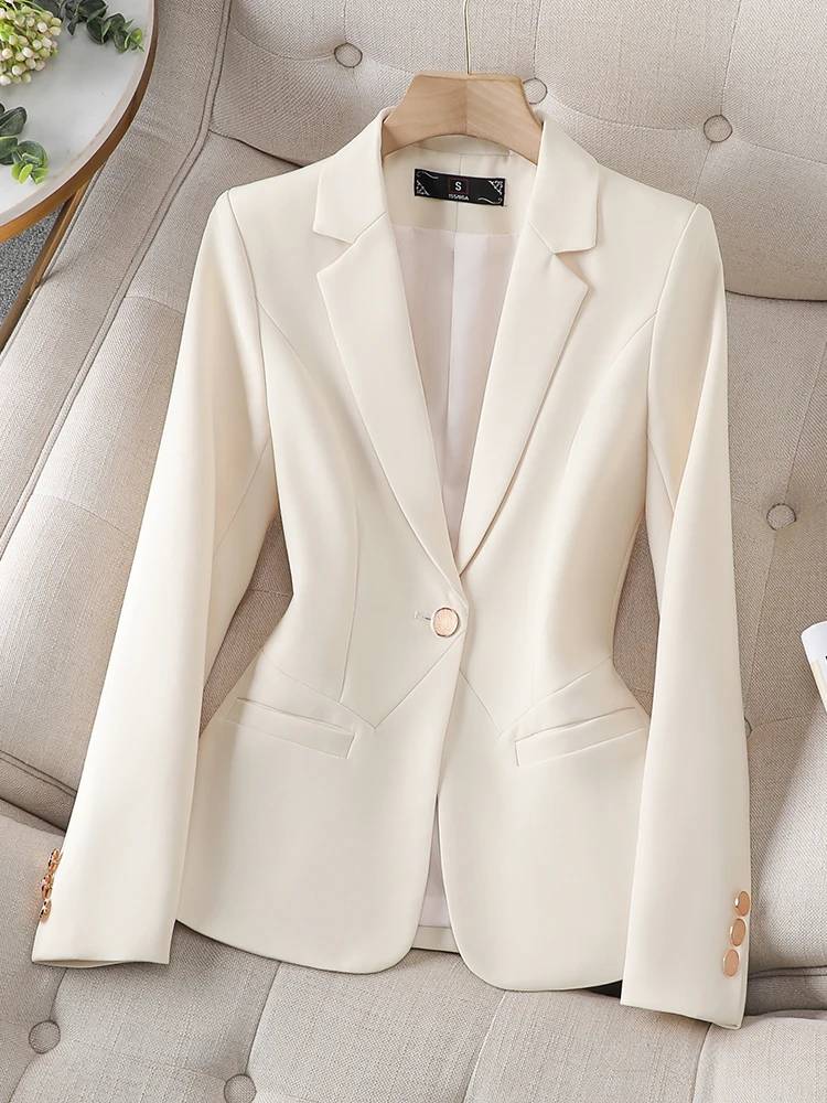 Office Ladies Formal Blazer Women Beige Coffee Black Female Work Business Wear Slim Jacket For Autumn Winter