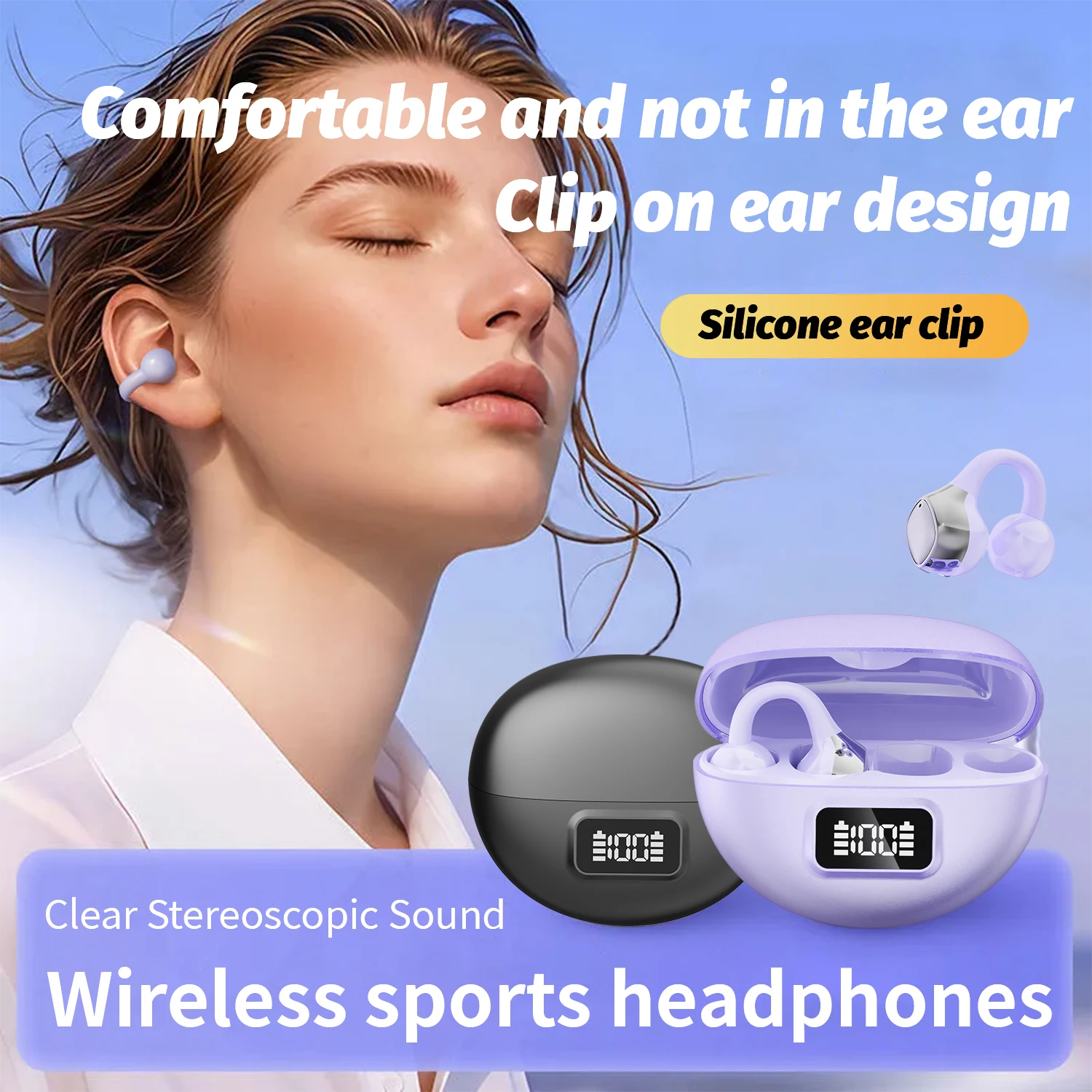 Sports Bluetooth Wireless Headphones Earclip Design ENC HD Call Headset HiFi Music Earphones Waterproof Earbuds For Smart phone