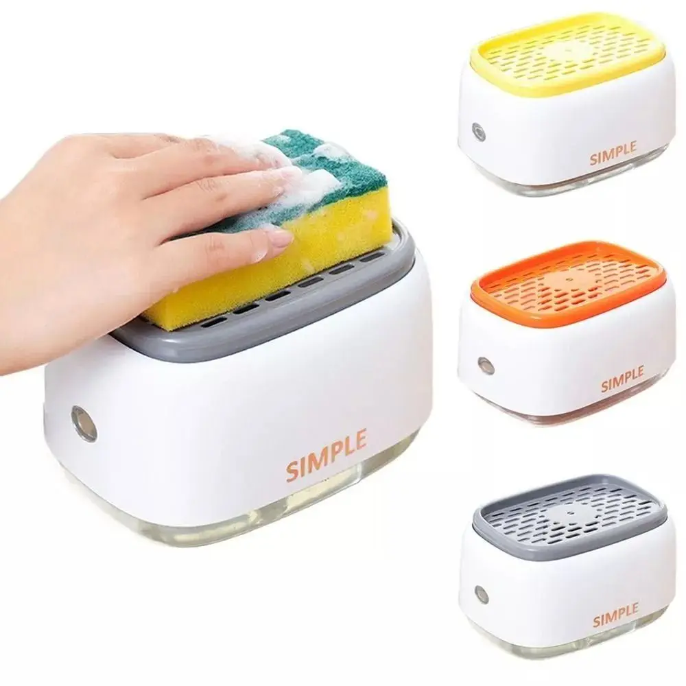 2-in-1 Sponge Soap Pump Dispenser Refillable Manual Press Detergent Dispenser Detergent Filling Wall Mounted Cleaning Liquid Box