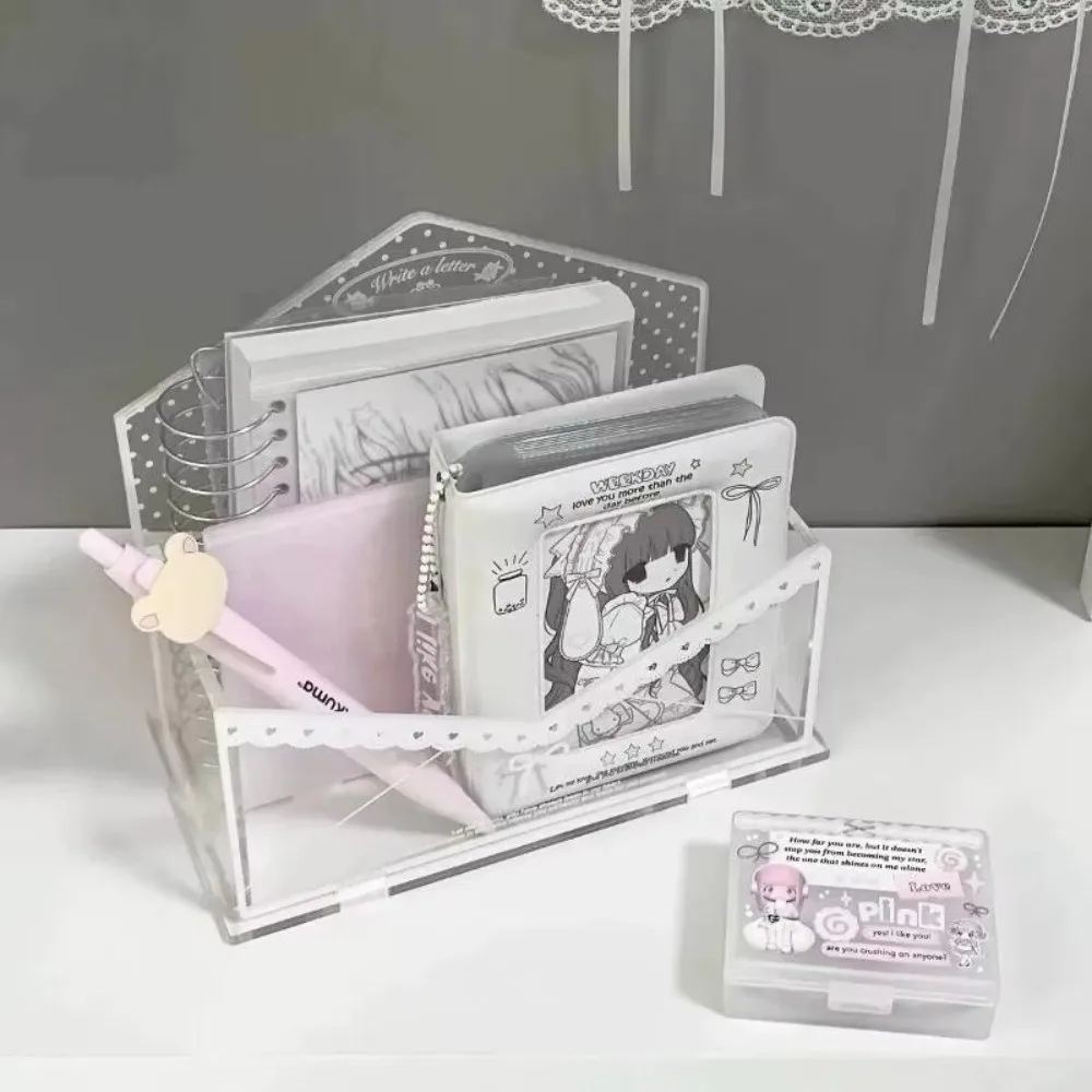 Ins Polka Dot Storage Box Acrylic Lace Bow Desktop Display Rack Envelope Series DIY Storage Rack
