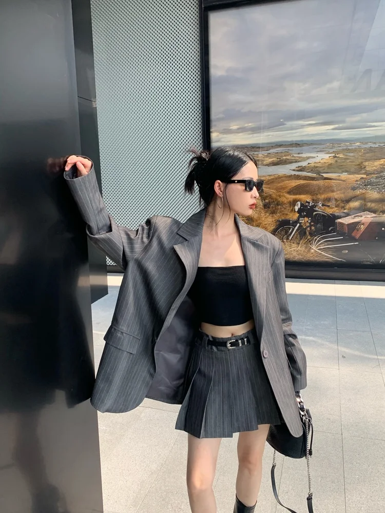 

Элегантный полосатый костюм Vcansy: женские брюки-палаццо и юбка А-силуэта, оригинальный дизайн, полиэстер