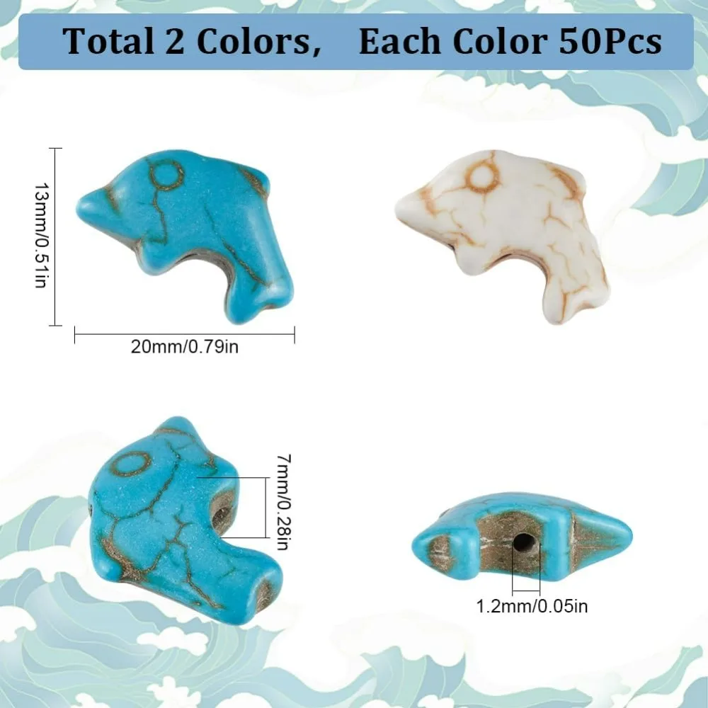 100PCS 2 COLORS Turquoise Dolphin Beads Bulk Animal Beads Summer Hawaii Ocean Sea Animals Blue White Lucky for making kit