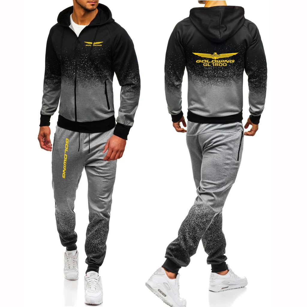 

Goldwing GL1800 Japan Motocycles 2023 Men's New Gradient Color Zipper Hoodies Casual Sport Hip Hop Coat+Trouser Comfortable Suit