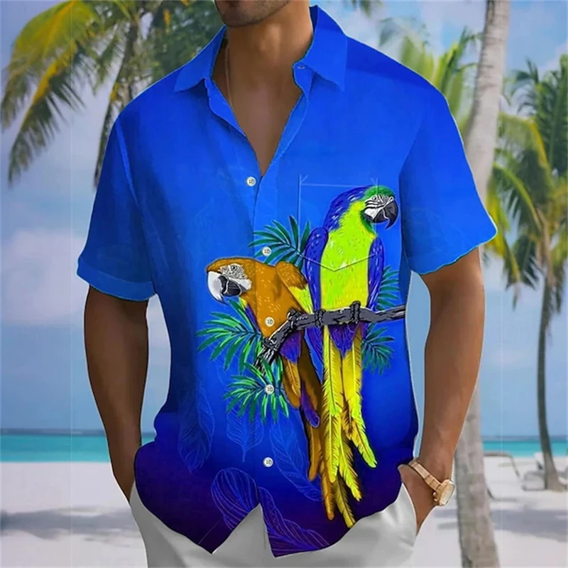 Men's Casual Shirts 3d Print Parrot Shirts Men Fashion Hawaiian Shirt Beach Blouses Short Sleeve Blouse Vocation Shirt Unisex