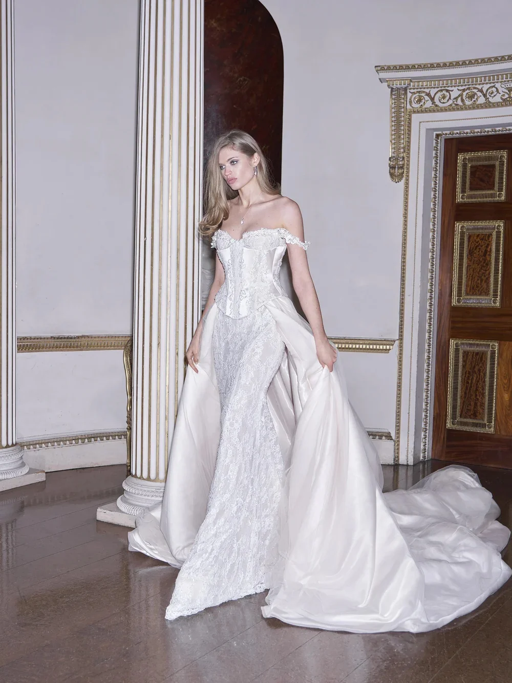 Vestidos De Novia Corte Sirena Lace Wedding Dress Satin Vestido Boda 2 En 1 Desmontable Basque Waist Dresses 2027 Luxury Bridal