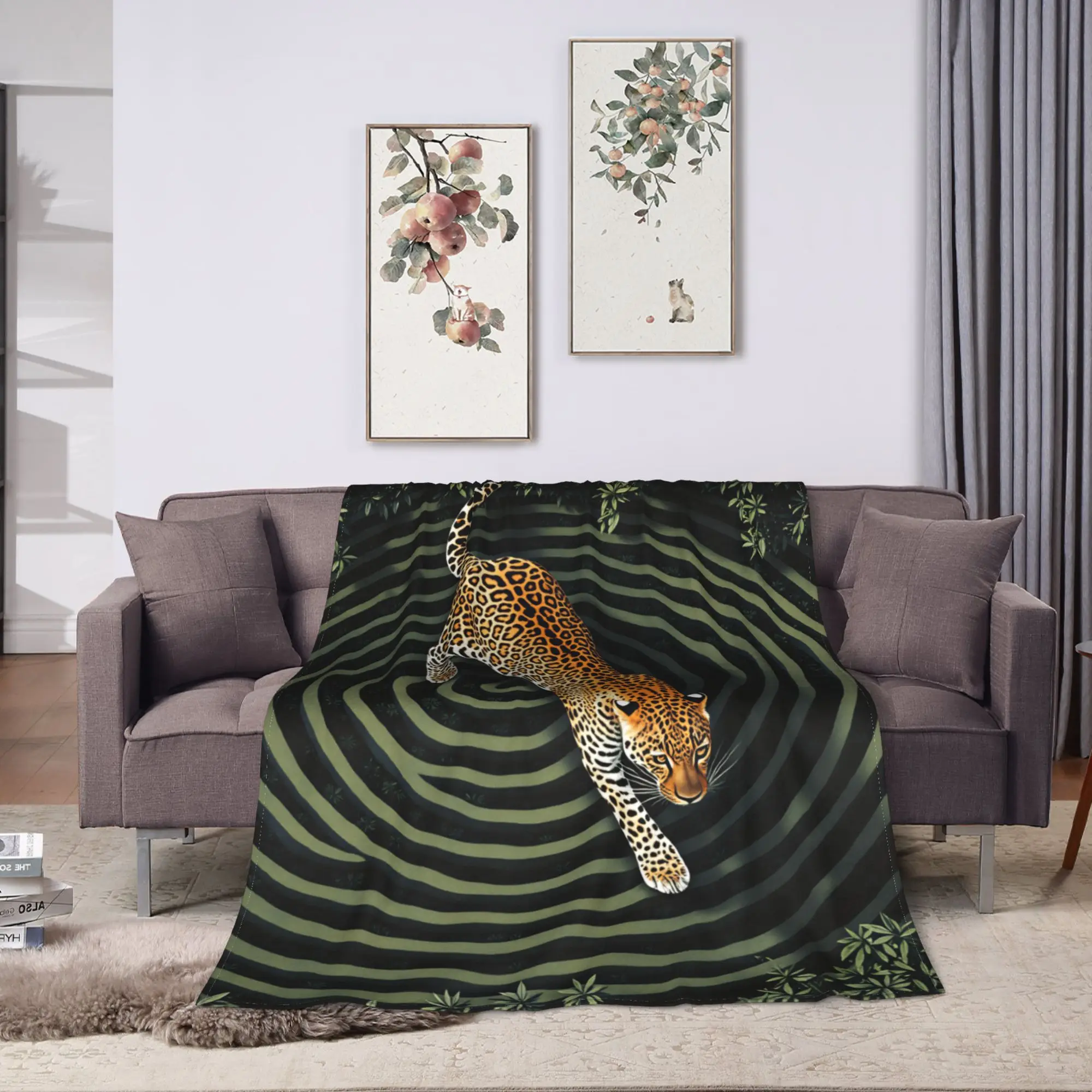 Soft Comfy Throw Blanket Travel Office Leopard In Jungle Spiral Maze Art Blanket  Flannel Bedspread For Outdoor Sofa Bed Cover