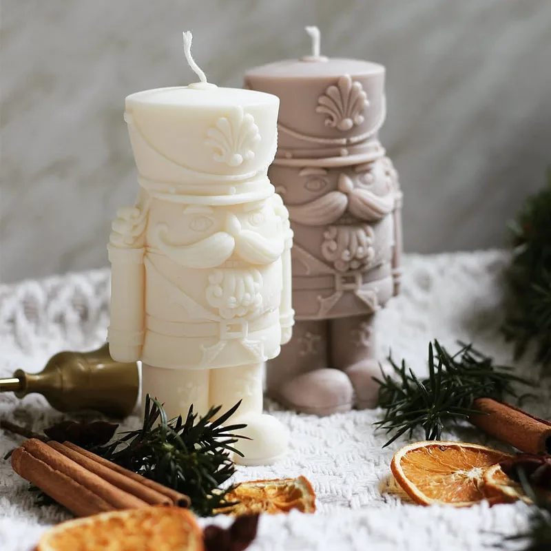 Nutcrackers Soldier Candle Mold DIY Walnut Soldier Silicone Mold Fat Beard Human Resin Mould Gypsum Making Tool Craft Gifts