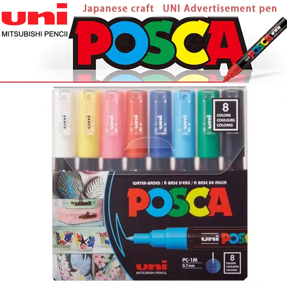 أقلام تحديد من UNI-Posca ، طلاء كلاسيكي ملون ، رسم مائي ، رسم جرافيتي ، 3 أمتار ، 5 أمتار ، 8 ألوان ، دهانات للصخور ، سيراميك