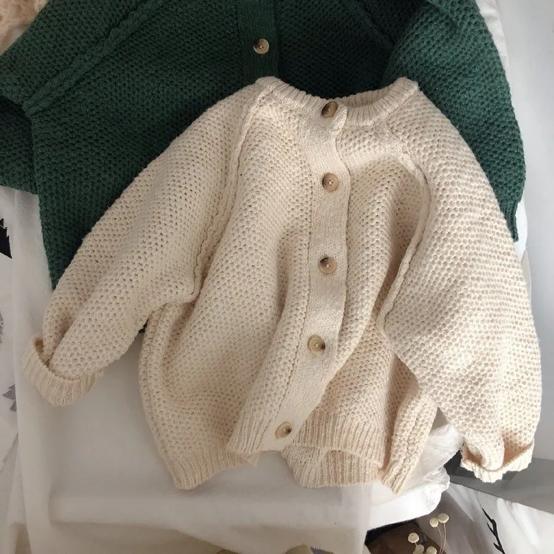 Baby Girl Boy Knitted Cardigan Button Infant Toddler Child Sweater Coat Knitwear Solid Color Spring Autumn Baby Clothes 1-10Y