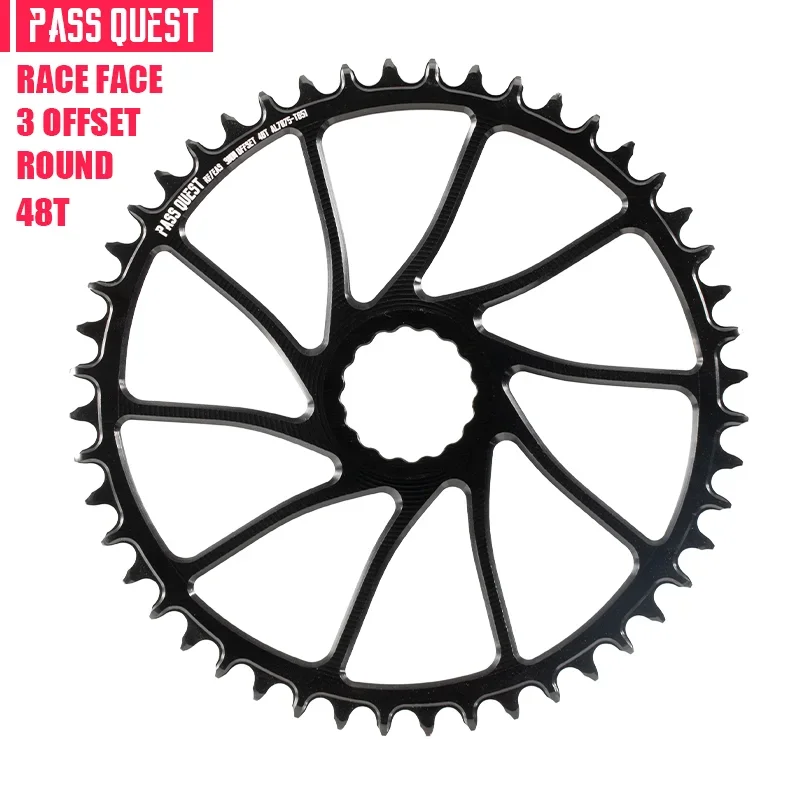 PASS QUEST RACEFACE Crank Bicycle Chainring 3mm Offset Narrow Wide Chain Wheel 28-48T Black/Silver for RF Direct Mount Crankset