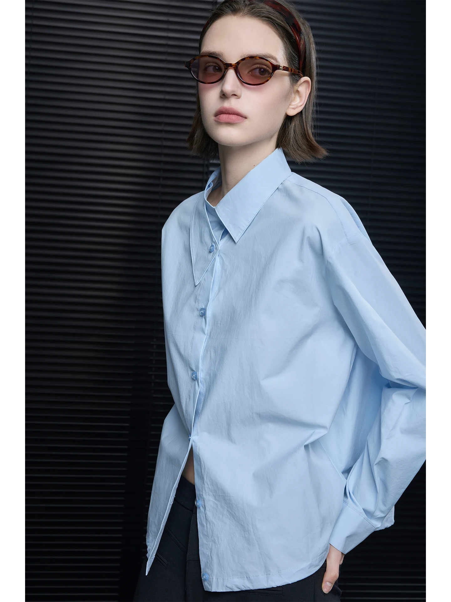 

Blue Long Sve Pure Cotton Women's irt Spring 2026 New Sle Street Faion Loose Fit Sweat Absorbent Turn down Collar