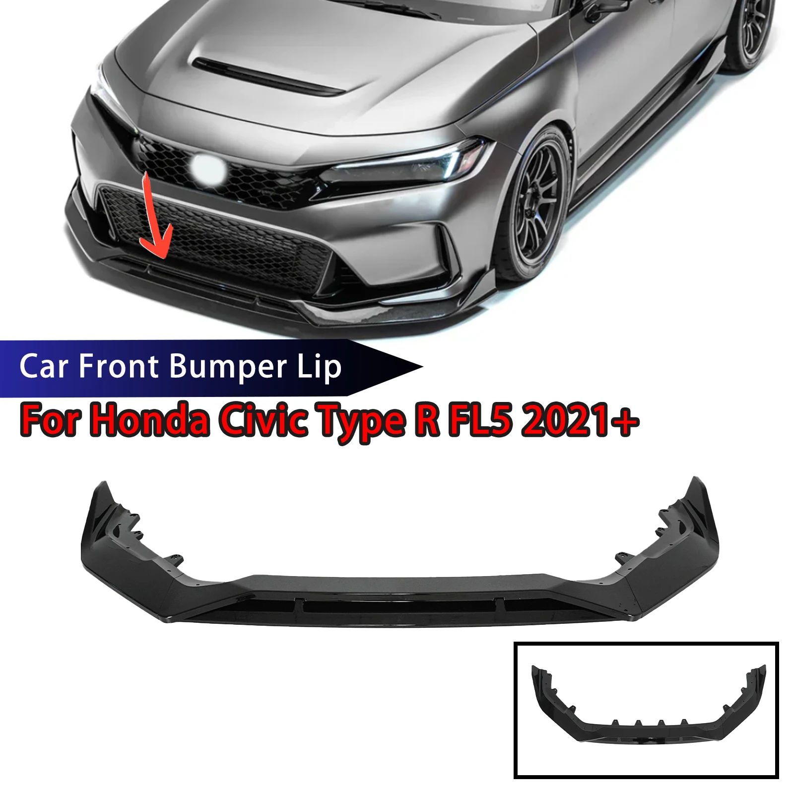 Alerón Delantero para Honda Civic Type R FL5 2021+ con Aspecto de Fibra de Carbono, Accesorios para Automóviles, Divisor, Spoiler, Kit de Carrocería, Piezas Exteriores