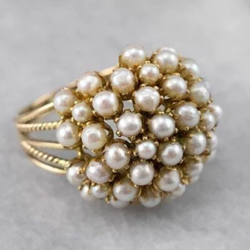CAOSHI Aesthetic Full Imitation Pearl Gold Color Rings for Women New Trendy Sweet Female Rings Daily Wear Wedding Party Jewelry