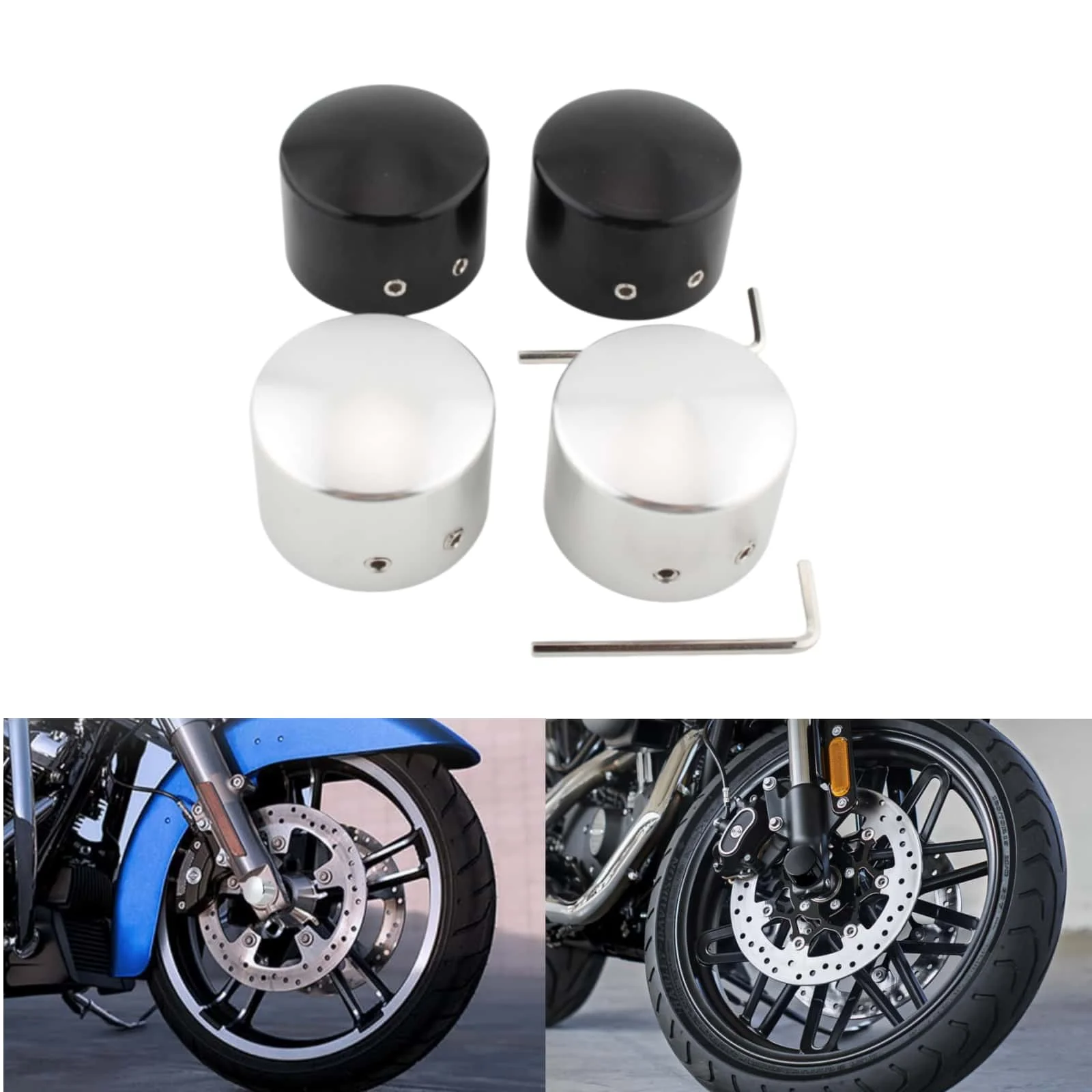 

2PCS Motorcycle Front Axle Nut Cover Cap For Harley Sportster XL883 XL1200 Dyna Softail Touring Road King Black Chrome